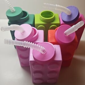 Colorful Building Block Party Cups with Straws